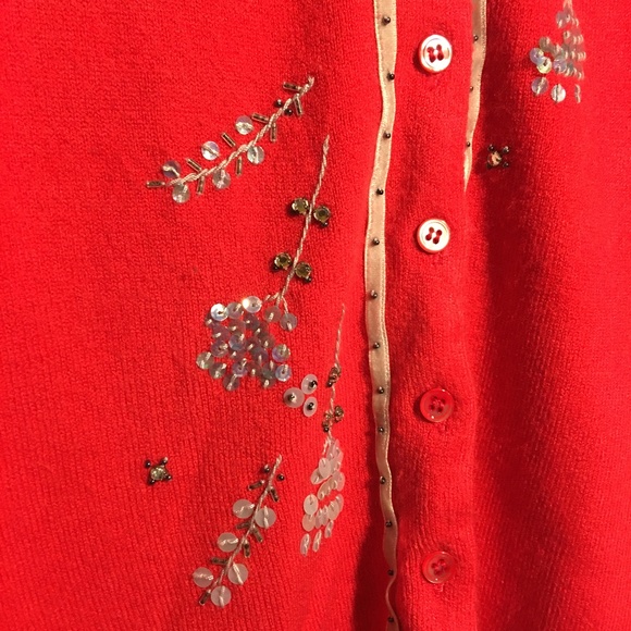 BCBG Max Azria Pink Floral Sequin Cardigan M - Picture 8 of 9